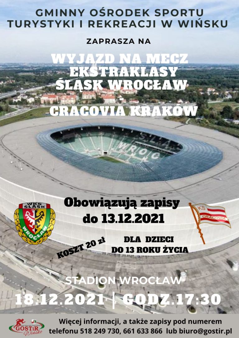 Zapraszamy na wyjazd na mecz piłki nożnej Śląsk Wrocław – Cracovia Kraków