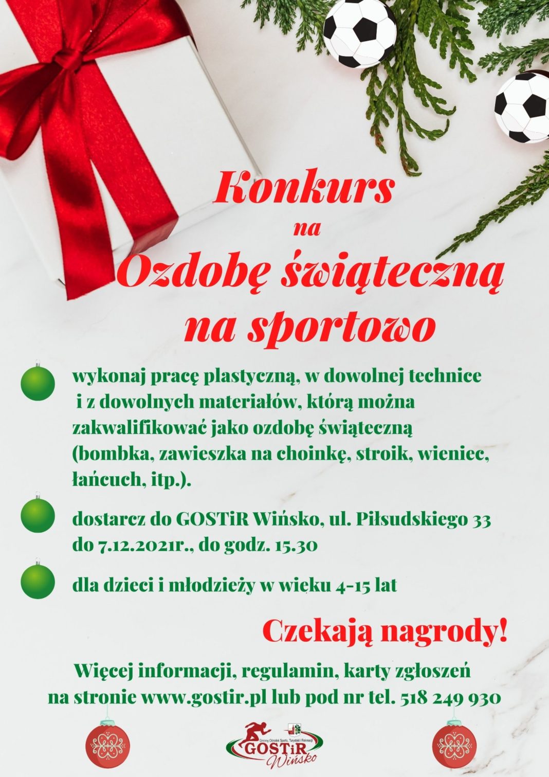 Plakat konkursu na Ozdobę świąteczną na sportowo